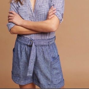 Hei Hei Anthropologie linen blend cuffed chambray shorts